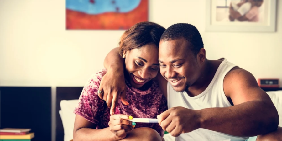 Couple with pregnancy test