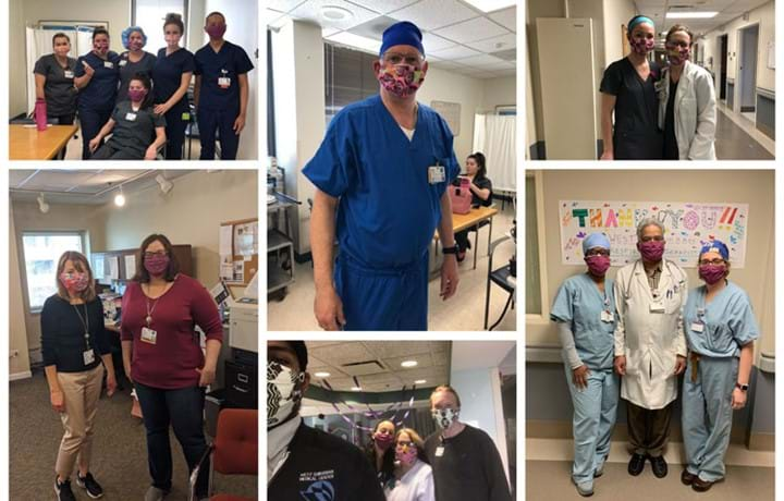 Staff wearing donated masks